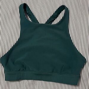 ALO Yoga High-Neck Cross-Back Sports Bra in Deep Teal Green